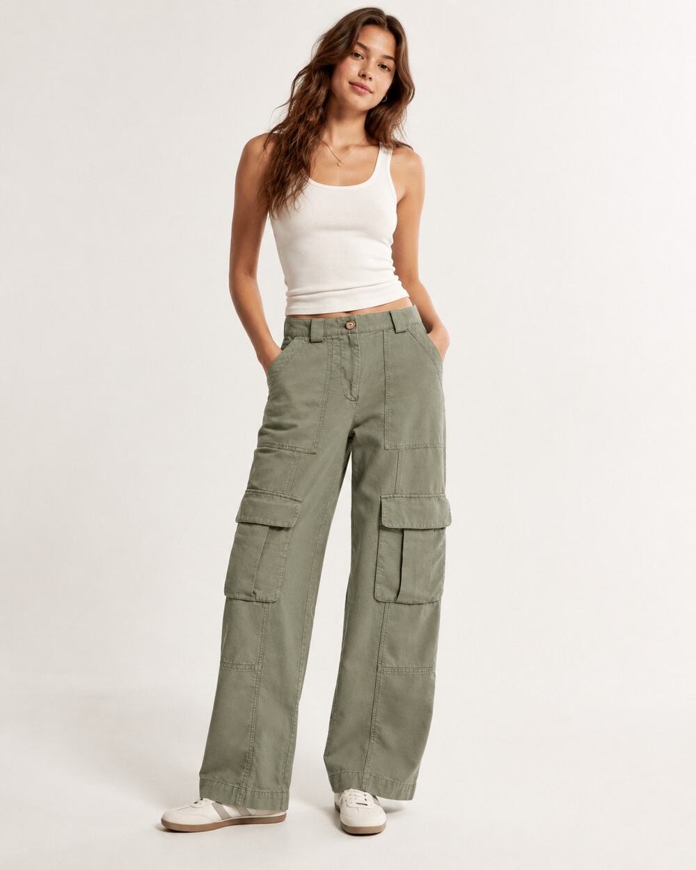 Abercrombie & Fitch Lyocell Linen Wide Leg Utility Cargo Pants Sage Green Sz 24